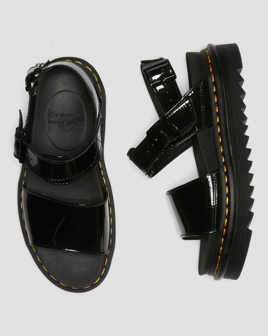 sandalias negras con tiras de charol voss de dr martens para mujer